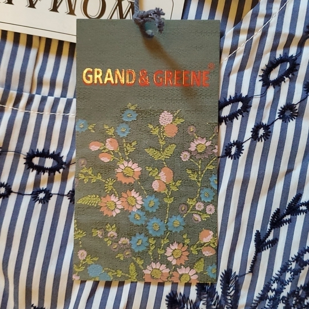 Grand & Greene Womens Blouse Size 2X Shirt Bow Tie Front Stripe Flower New - Picture 7 of 11